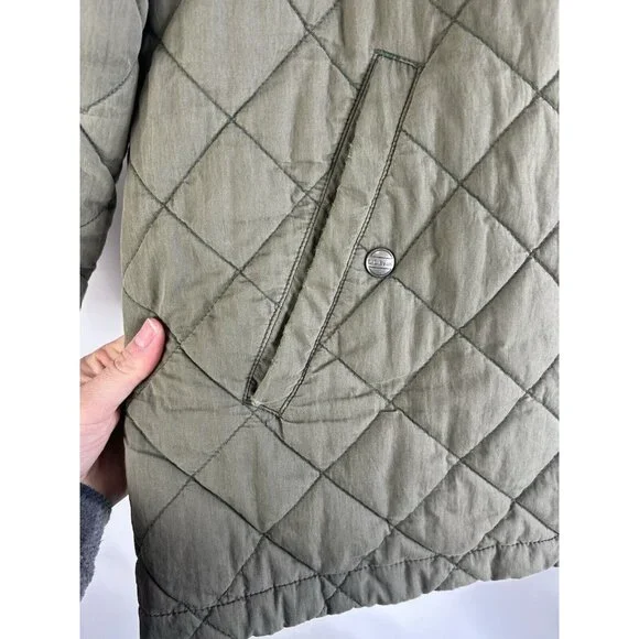 Vintage 90s L.L. Bean Quilted Corduroy Collar Barn Chore Coat Green - Picture 8 of 10